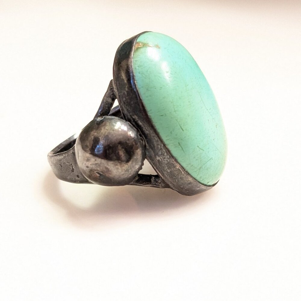 Handmade Turquoise Ring Vintage Sterling and Turquoise - Picture 2 of 7